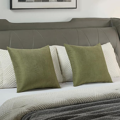 FUTEI Moss Green Chenille Throw Pillow Covers 22x22 Inch Set of 2,Soft Wide Chevron Textured Cushion Case,Farmhouse Home Decor for Couch Bed Living Room