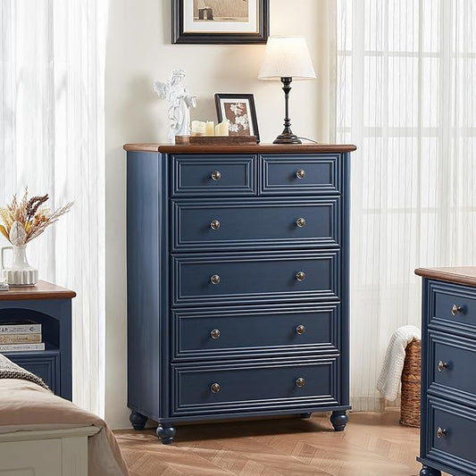 Farmhouse Dressers and Night Stand Set of 3, Wood 43.5'' Tall Dresser and 18'' Wide Chest of Drawers, Roman Column Nightstand Set of 2, Bedroom Furniture Dresser Suites for Living Room, Hallway, Home