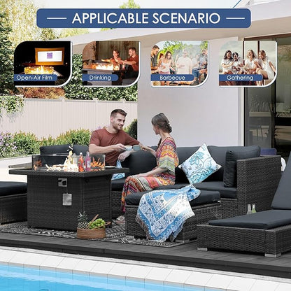 NICESOUL 11 Piece Modern Outdoor Furniture Sofa Set, Extra Large Size Wicker Patio Modular Sectionals, 29.3'' High Back All-Weather Conversations, Deep Wide Seats Sofa Couches for Backyard Deck, Grey
