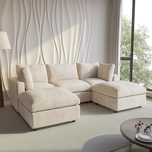 Cloud Couch Modular Sectional Sofa,100.5" U Shaped Couch, Oversized Convertible Wide Seater,3 Seater with 2 Ottomans for Living Room Set, Covers Washable&,Khkai