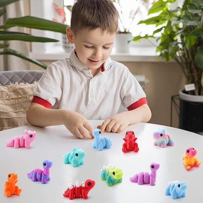 JOYIN 12 Pcs 3D Printed Dinosaur Animals Set, Mini Animals 3D Printed Toys - Cute Articulated Flexible Figurines Fidget Toys for Party Favors Birthday Gifts Desk Pets Office Home Decor