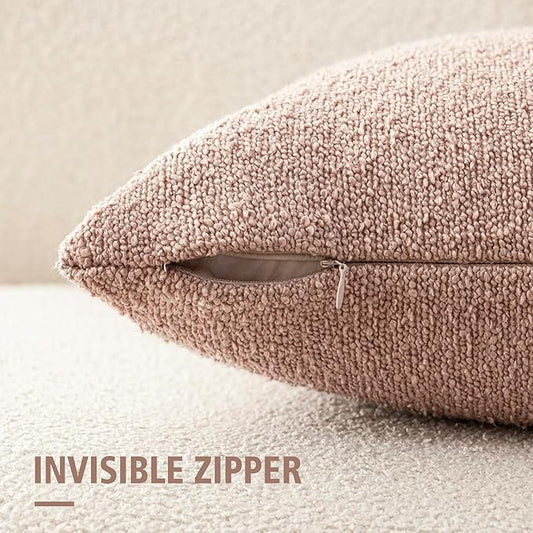 Foindtower Set of 2, Decorative Textured Boucle Throw Pillow Covers Accent Solid Pillow Cases Soft Cozy Couch Cushion Case for Chair Sofa Bedroom Living Room Home Decor 22 x 22 Inch Light Pink