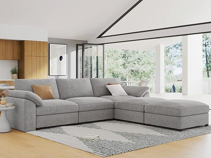 EASE MOOSE Oversized Modular Sectional Sofa, Modern Oversized U Shape Sectional Couch,Comfty Deep Modular Sofa with Ottoman,Light Gray Wide Sectional Modular Sofa for Living Room,Chenille