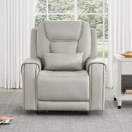 CHITA Electric Power Lift Recliner Chair for Elderly with Massage and Heat, Large Lay Flat Genuine Leather Recliner Chair with Cup Holders, USB Ports, Power Headrest, Independent Backrest, Light Gray