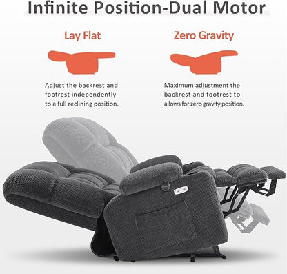 MCombo Dual Motor Power Lift Recliner Chair for Elderly, Lay Flat Lift Chair with Heat and Massage, Extra Wide Lift Recliner for Big People, Cup Holders, Fabric R7897 (Dark Gray, Medium-Wide)