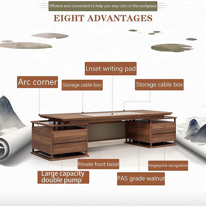 Executive Desk, 78.7 inch Executive Wood Desks L Shape Desk with Drawers with Drawers and Lockable Storage No Installation Required Without Display Racks and Bookshelves
