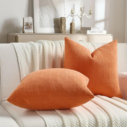 FUTEI Orange Chenille Throw Pillow Covers 20x20 Inch Set of 2,Soft Striped & Diamond Textured Cushion Cases,Modern Home Decor for Couch Living Room