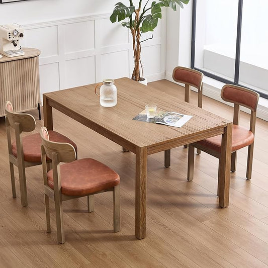 Brown Dining Chairs Set of 4, Mid Century Modern Leather Dining Room Chairs with Curved Back, Armless Kitchen Chairs for Living Room/Restaurant/Balcony/Bedroom/Home Desk/Task