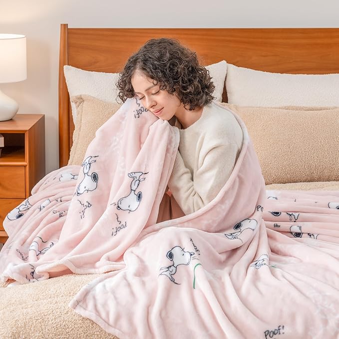 Berkshire Blanket Peanuts® VelvetLoft® Cute Character Snoopy Plush Blanket,Make a Wish Spring Pink,Full/Queen 90 in x 90 in (Official Peanuts® Product)