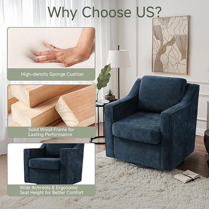 UIXE Swivel Accent Chair Set of 2, Chenille Upholstered Arm Chair for Living Room, Modern Club Armchair Comfy Single Sofa Bedroom Reading Seat with Lumbar Pillow - Navy Blue