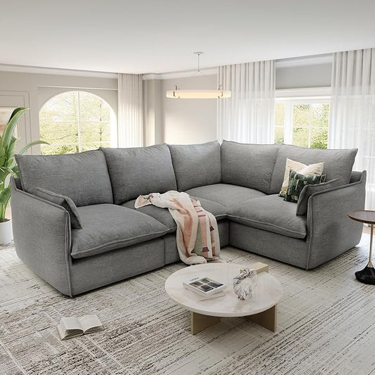 Cloud Modular Sectional Sofa, Waterproof Down Filled Sectional Sofas, High Backrest 4 Seater Sectional Couches for Living Room, Modern Modular Couch with Removable Cover, Dark Gray