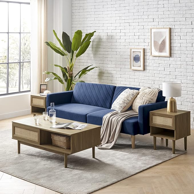 mopio 76.4" Futon Sofa Bed, Couch, Loveseat, Sleeper Sofa, Mid Century Modern Futon Couch, Sofa Cama, Couches for Living Room (Classic Blue Velvet)