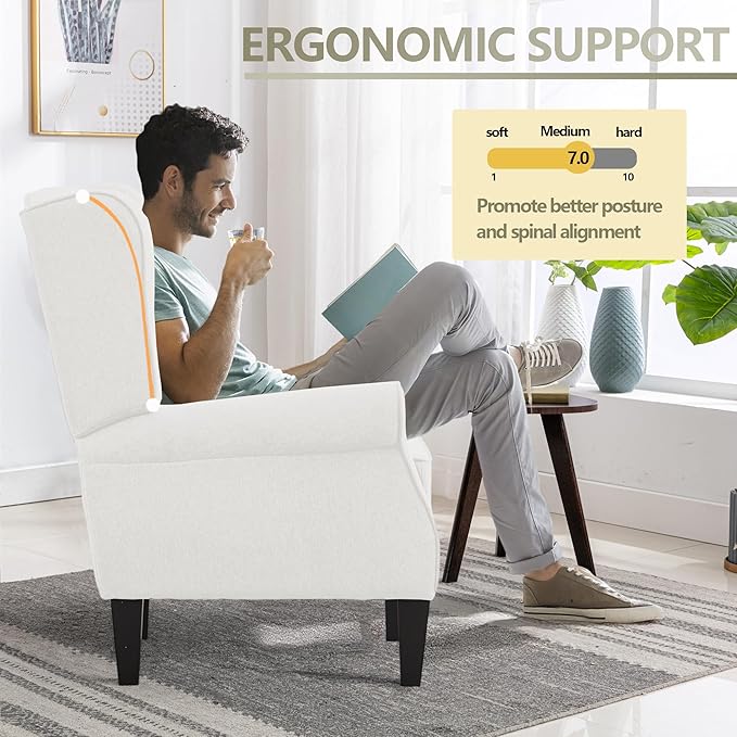 Accent Chair, Modern Living Room Chairs with Wingback, Comfy Upholstered High Back Single Sofa for Bedroom, Mid-Century Reading Armchair Sillas para Sala