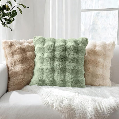 MIULEE Faux Fur Pillow Covers Thick Soft Plush Throw Pillows Luxury Home Decor for Couch Bed Bedroom Living Room Sofa,18x18 Inch Pack of 2 Sage Green