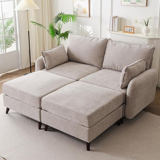 73'' Loveseat Sofa with All Seats Storage, Modular Sectional Couch with Movable Ottoman,Oversized Comfy Couch, 7.8'' Thick Cushion,24.5'' Deep Seat,for Living Room,Bedroom,Apartment,Velet,Khaki