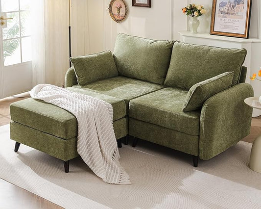 73'' Loveseat Sofa with All Seats Storage, Modular Sectional Couch with Movable Ottoman,Oversized Comfy Couch with 7.8'' Cushion,24.5'' Deep Seat,for Living Room,Bedroom,Velet,Green
