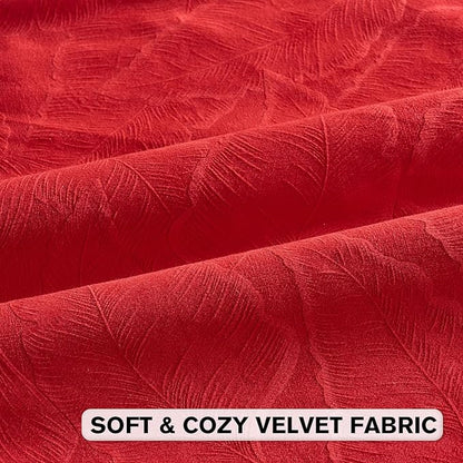 FUTEI Christmas Red Velvet Throw Pillow Covers 20x20 Inch Set of 2,Soft Embossed Leaf-Relief Textured Cushion Cases,Natural Home Decor for Couch Living Room