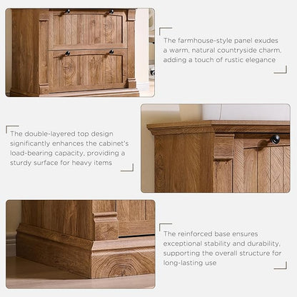 OKD Farmhouse File Cabinet with 2 Drawers, 35.3" Lateral Filing Cabinet with Hanging File Folders, Interlocking Drawers, Wood Rustic Storage Cabinet for Home Office, Living Room, Light Knotty Oak