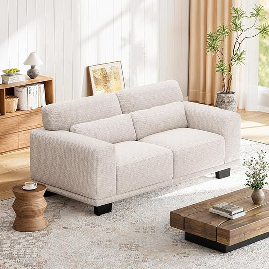 Marsail Modern 65 Inch Linen Fabric Sofa, 2-Seater Couch with Wide Armrests, Deep Cushions & Removable Washable Covers, Comfortable Living Room Furniture, Beige