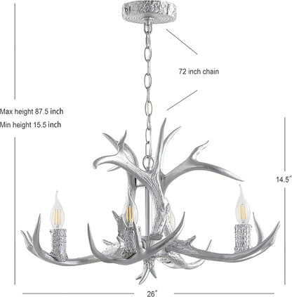 JONATHAN Y JYL6301C Eldora 26" Adjustable Resin Antler 4-Light LED Chandelier, Glam, Rustic,Cottage,Transitional, Dimmable Dining Room, Living Room, Kitchen, Foyer, Bedroom, Silver