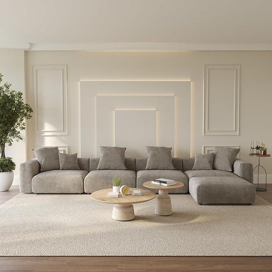 Oversized Modular Sectional Sofa with Ottomans,5 Seater Corduroy L Shaped Reversible Corner Couch,181.1" Convertible Sofa & Couch Free Combination for Living Rooom,Brown