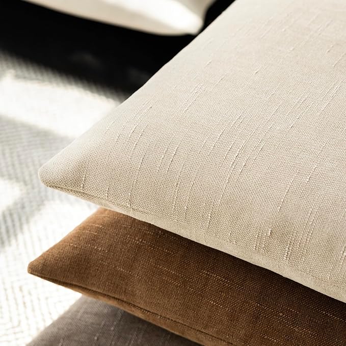 Foindtower Pack of 2 Soft Textured Chenille Throw Decorative Pillow Covers Square Accent Solid Cushion Cover Cozy Neutral Farmhouse Pillow Case for Couch Sofa Bedroom Living Room 22x22 Inch, Beige