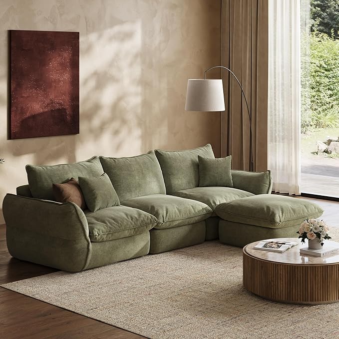 106'' Down Blend L-Shaped Sectional Sofa, Deep Seat Feather-Filled Cushions, Oversized Cloud Couch with Sink-in Comfort, Modern Living Room Sofa – Sage Mist