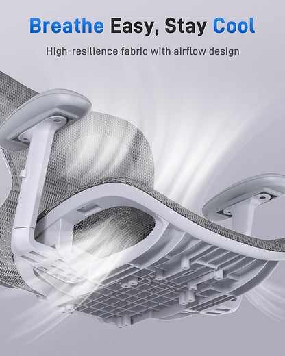 Ergonomic Office Desk Chair, Comfortable Computer Gaming Chair, Breathable Mesh Back & Seat, Adjustable Armrest, Lumbar Support, Butterfly Design for Home Office (Gray)