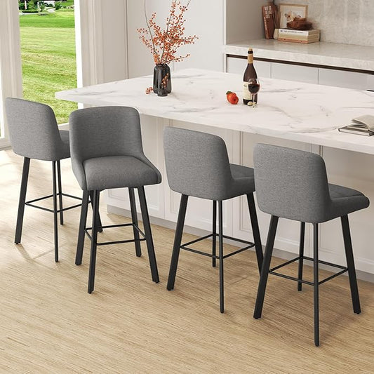 Swivel Bar Stools Set of 4, 30''H Upholstered Barstools with Backs, Modern Counter Height Bar Stool Chairs for Kitchen Island, Metal Legs, Fabric, Gray Counter Stools