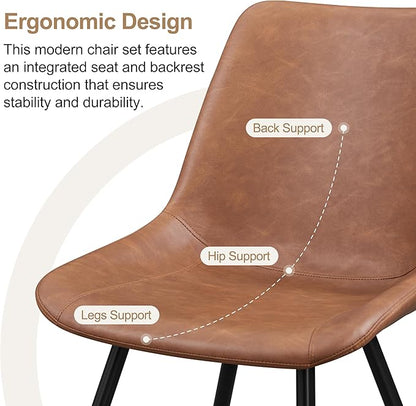 Yaheetech Dining Room Chairs Set of 6 Mid Century Modern Kitchen Chairs with Upholstered Faux Leather and Metal Legs for Dining Room, Living Room, Brown