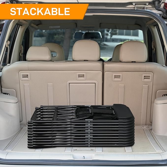70 Pack Black Plastic Folding Chairs, Portable Party Chairs, Stackable Commercial Seats with Steel Frame for Home Office Wedding Party Indoor Outdoor Events Chairs, 350lbs Capacity