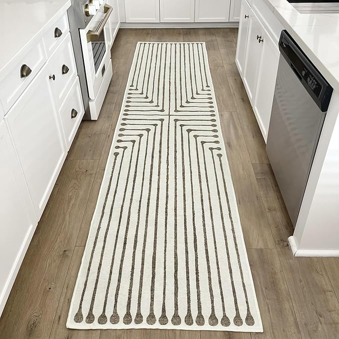 RUGGABLE x Jonathan Adler Machine Washable Modern Runner Rug – Inkdrop Camel & Ivory 2.5x10, Stain-Resistant, Non-Slip – Washable Rug for Hallway, Entryway, Living Room & Kitchen–with Cushioned Pad