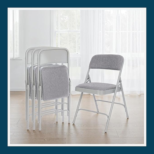 OEF Furnishings OEF2200 Series Heavy-Duty Premium Fabric Padded Upholstery Double-Hinged Folding Chairs (4-Pack, Slate Gray)