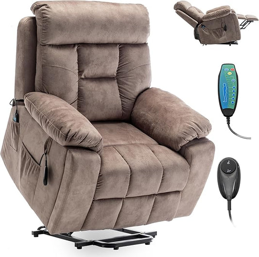 Power Lift Recliner Chair with Massage and Heating Functions,Velvet Sofa with 2 Remote Controls and Two Cup Holders,Recline up to 160 Degrees,Suitable for Living Room