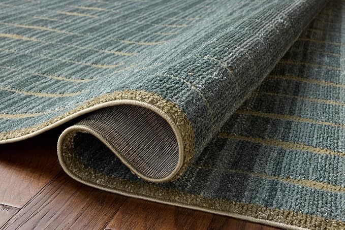 Loloi Chris Loves Julia Calvin Collection CLV-02 Ocean/Olive 2'-3" x 3'-10" Accent Rug Checkered Neutral Soft Living Room Bedroom Carpet