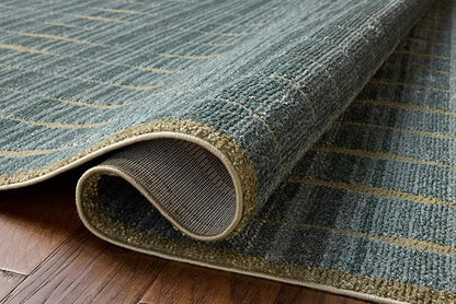 Loloi Chris Loves Julia Calvin Collection CLV-02 Ocean/Olive 3'-6" x 5'-6" Accent Rug Checkered Neutral Soft Living Room Bedroom Carpet