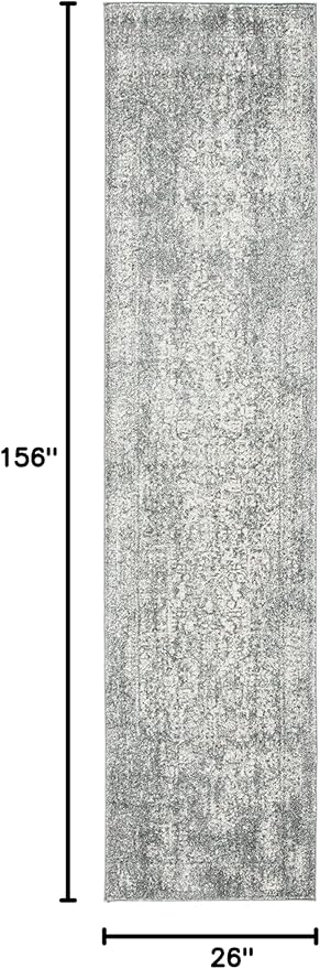 SAFAVIEH Evoke Collection 2'2" x 13' Silver / Ivory EVK256S Oriental Distressed Non-Shedding Living Room Bedroom Runner Rug