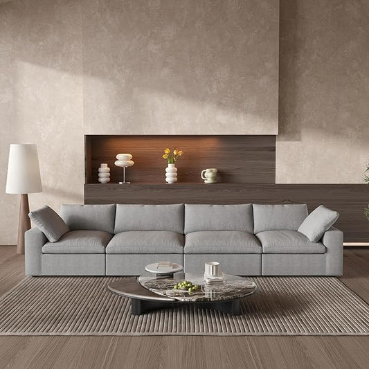 Cloud Modular Sectional Sofa,160" Down Filled Comfort Sofa Couch for Living Room,4 Seater Couches for Livingroon Apartment,Sofa Cover Washable and Replaceable,Grey