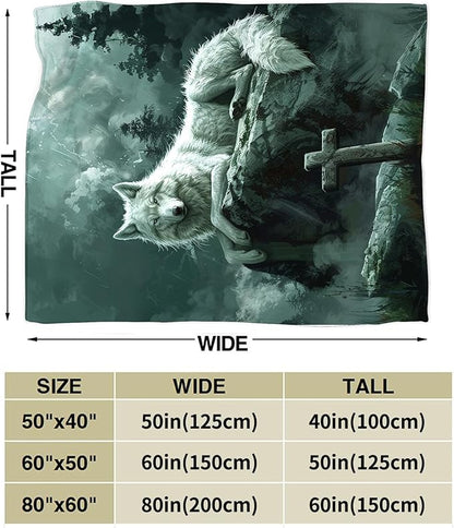 Wolf Christian Throw Blanket - Gifts and Decor for Women Men Adults - Soft Warm Cozy Fleece for Couch Sofa Bed 50"x40"