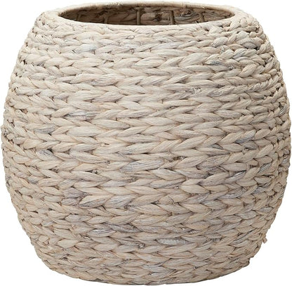 Household Essentials Handwoven Water Hyacinth Barrel Wicker Storage Basket Side Table, Cream Finish