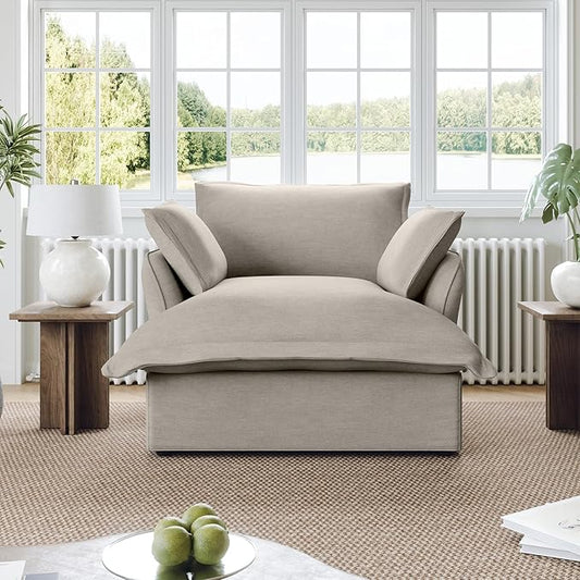 Oversized Cloud Modular Sectional Sofa, Comfy Down Filled Cloud Couch with Removable Cover, Deep Seat Armchair, Single Sofa Chair, Sectional Couches for Living Room, Light Gray