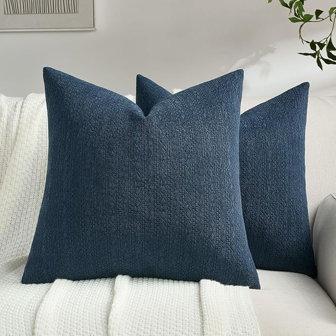 FUTEI Navy Blue Chenille Throw Pillow Covers 22x22 Inch Set of 2,Soft Striped & Diamond Textured Cushion Cases,Modern Home Decor for Couch Living Room