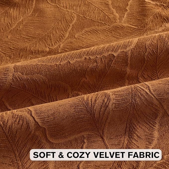 FUTEI Rust Velvet Throw Pillow Covers 12x20 Inch Set of 2,Soft Embossed Leaf-Relief Textured Lumbar Pillow Cases,Natural Home Decor for Couch Living Room