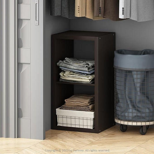 Furinno Cubic Closet Organizers and Storage, 2-Cube Closet Organizer, Open Shelf Closet Storage, Extra Thick Frame for Wardrobe, Bedroom, Living Room, Dark Oak