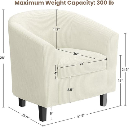 Yaheetech Corduroy Barrel Chairs Set of 2, Upholstered Club Chairs, Round Armchairs Waiting Room Chairs with Soft Cushion for Living Room Bedroom Reading Room, Beige