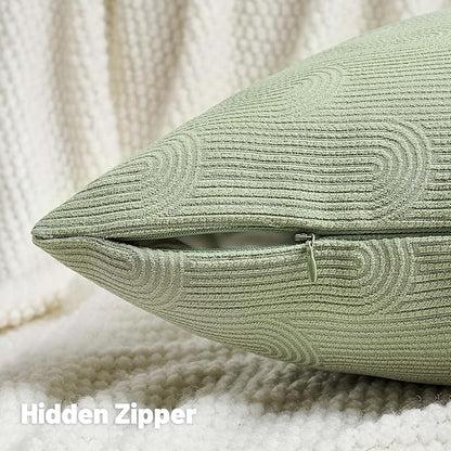 FUTEI Sage Green Chenille Decorative Throw Pillow Covers 18x18 Inch Set of 2,Soft Cozy Striped Geometric Patterns Cushion Case,Modern Home Decor for Couch Bed Living Room