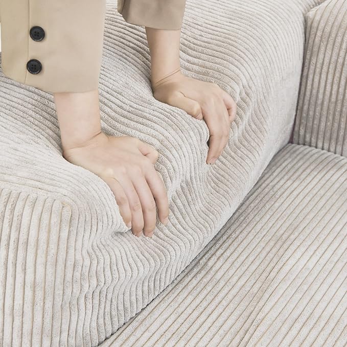 WJShome Cloud Couch Modular Sectional Sofa,102inch L Shaped Sofa with Ottoman,Beige 3 Seater Corduroy Couch,Convertible Sectional Sofa for Living Room,Cushion Covers Removable& Washable