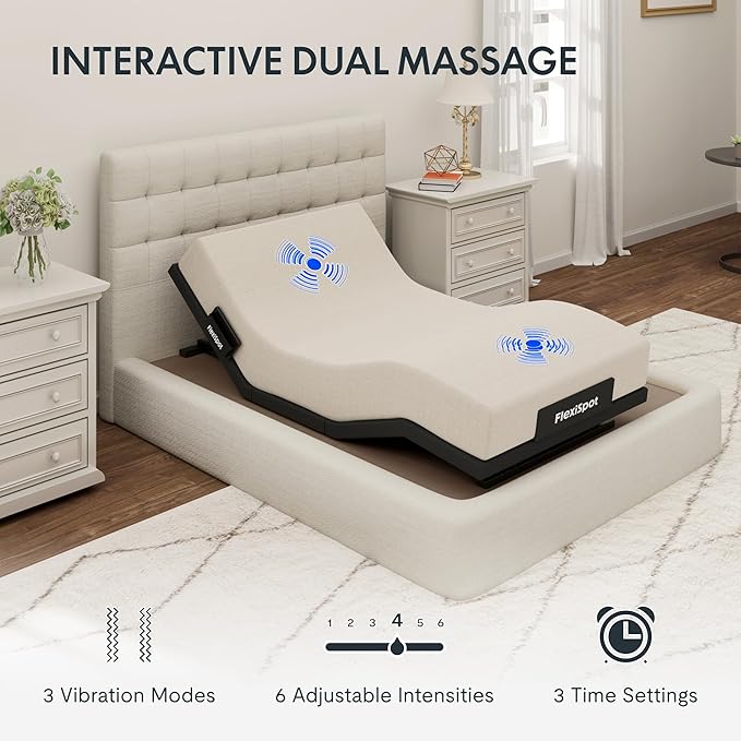 FLEXISPOT Adjustable Bed Frame Base Twin XL + 10" Cooling Gel Memory Foam Mattress, Massage, Head and Foot Incline, Zero Gravity, Zero Clearance, Under-Bed Lights, Anti-Snore, Wireless Remote