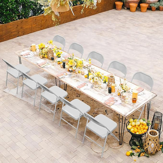 VINGLI Folding Chairs All Steel Metal Frame, Capacity 350 lbs, Durable Portable and Versatile for Indoor Outdoor Use, White, Set of 4