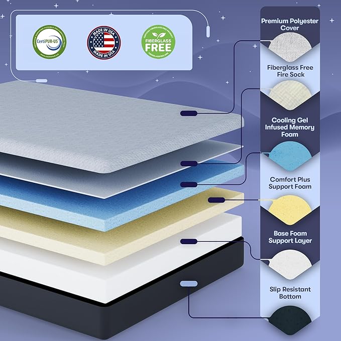 Celestial Sleep Gel Memory Foam Mattress in a Box, Made in The USA, CertiPUR-US® Certified Foam, Oeko-Tex, and Fiberglass-Free Certified Bed, 10 inch Medium - King
